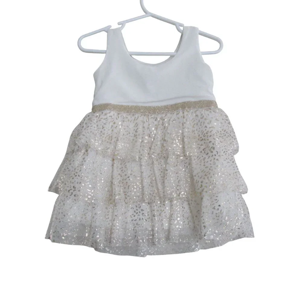 Childrens Place Sleeveless Tulle Dress Girls Size 12-18M White Cream Gold‎ Lined